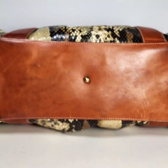 Brahmin Louise Rose Embossed Snakeskin Leather Satchel Handbag Brown Trim Strap - Picture 4 of 16